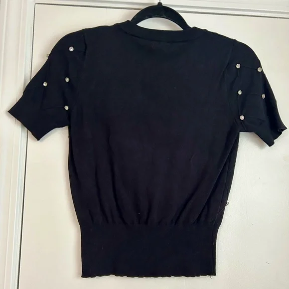Moocci Paris Women’s Size Small Sweater Black Diamond-Embellished Crewneck - Picture 4 of 4